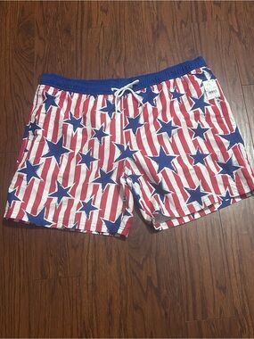 MAD Engine Red White Blue Star & Stripe Swim Trunks
